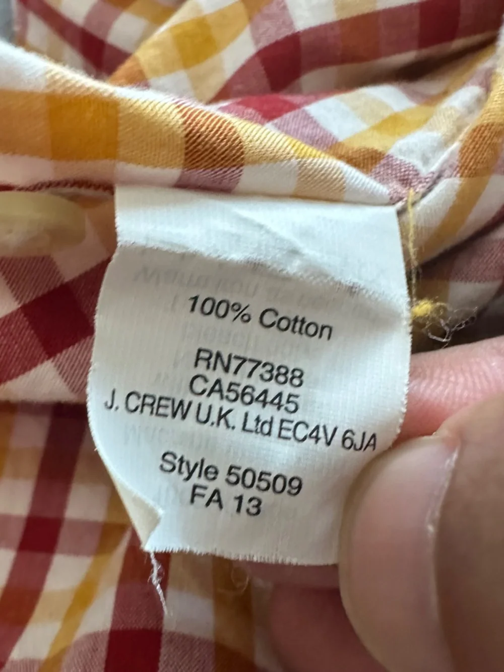 J.Crew Men's Size Small Long-Sleeve Button-Down Shirt Red/Gold Checkered Plaid